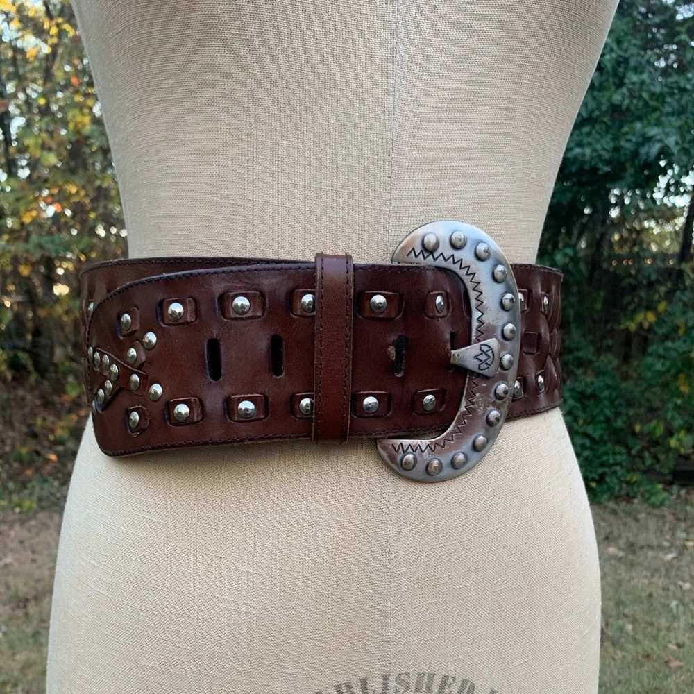 Vintage Oversized Riveted Woven Leather Belt